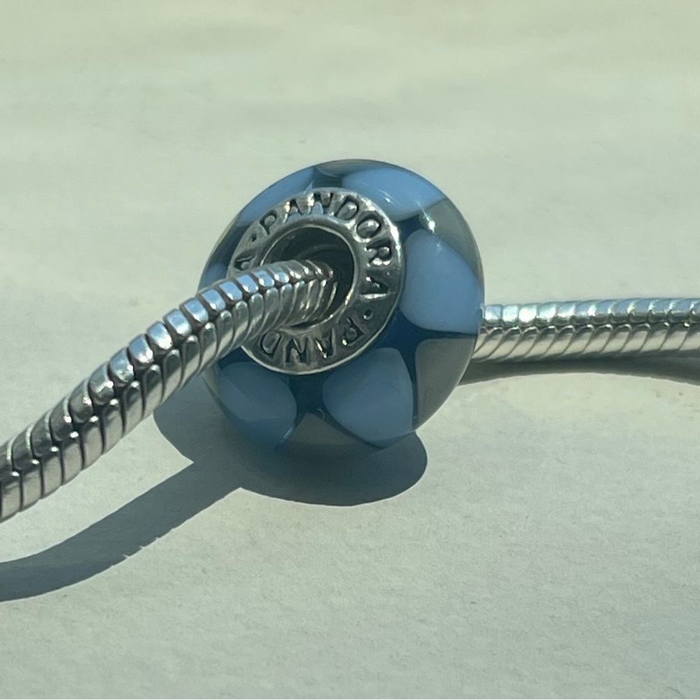 Retired Pandora Murano Glass Charm - Blue and Gray 790637